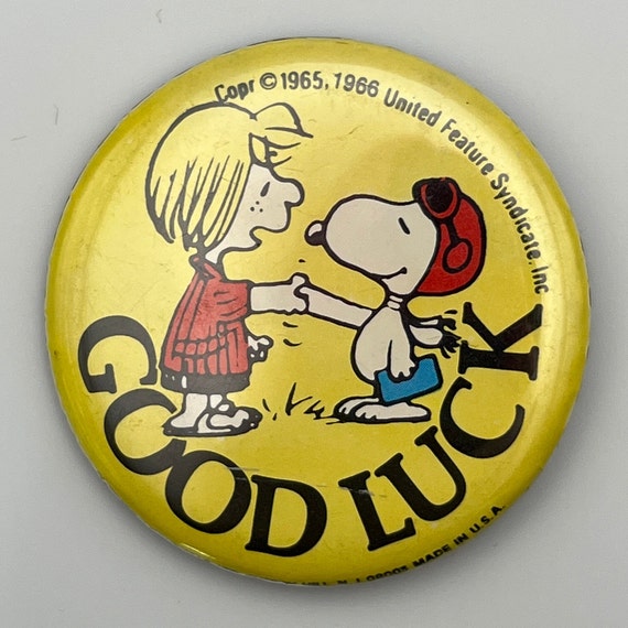 1960’s Peanuts Snoopy Peppermint Patty Good Luck Pin Gem