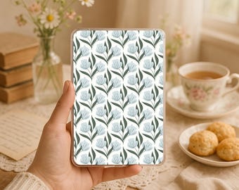 ブルーツインフローラルKindleインサート、クリアケース用印刷可能デコレーション（デジタルダウンロード）