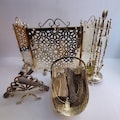 Brass fireplace tools set with all accessories, Handmade brass fireside tools with 5 different colors,antique solid brass fireplace tool set