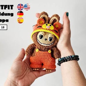 Crochet Pattern: Tiger Outfits for Labubu Amigurumi 18cm Toy – PDF Tutorial for Handmade Toy Clothes