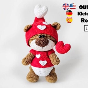Häkelherz Muster Valentinstag Kleidung für 18 cm Kuscheltiere / AMIGURUMI PDF Anleitung