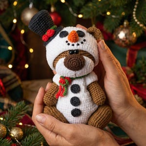 Häkelanleitung für Schneemannkleidung für eine 18 cm große Schneemannfigur + Weihnachtsbaum / Amigurumi-PDF-Anleitung