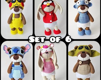 Amigurumi Clothes Crochet Pattern: Set of 6 for 27cm Bear Bunny (PDF Tutorial)