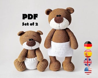 Set of 2 Crochet Patterns: Teddy Bear 18cm and Bear 27cm / AMIGURUMI / PDF tutorial