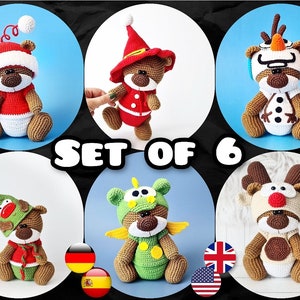 1 Set of 6 Christmas Clothes Crochet Patterns for 18 cm Animal Toys / Amigurumi PDF tutorials