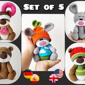 Set of 18 cm Bear and Bunny and 3 Super Costumes (Crochet Patterns) / AMIGURUMI PDF Tutorial