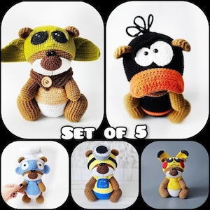 Set of 18 cm Bear and Bunny and 3 Super Costumes (Crochet Patterns) / AMIGURUMI PDF Tutorial