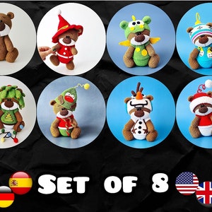18 cm Bear with Set of 7 Christmas Clothes – Crochet Patterns – Amigurumi PDF Tutorial