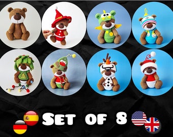 18 cm Björn med Set med 7 Julkläder – Virkmönster – Amigurumi PDF Handledning