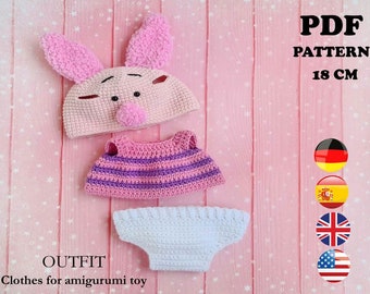 Crochet Pattern Piglet Clothes for 18cm Toy / AMIGURUMI PDF Tutorial