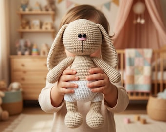Padrão de coelhinho de crochê, brinquedo Amigurumi Tilda (27 cm) (Padrão em PDF)