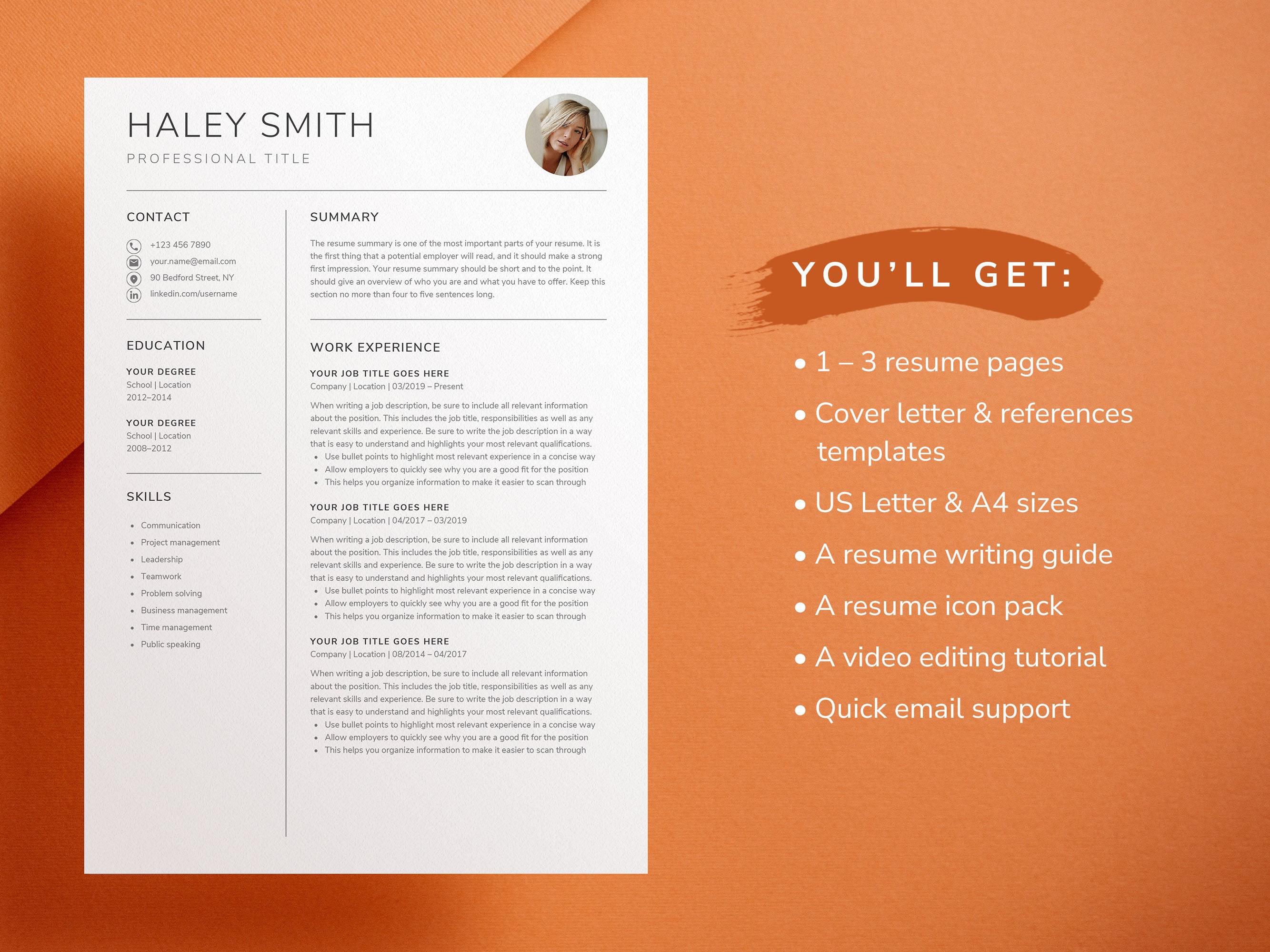 Professional Resume Template Canva Modern CV Template With - Etsy