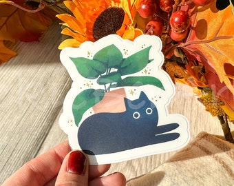 Cats and Plants Waterproof Sticker, Black Cat Sticker, House Plant Sticker, Cute Kitten Water Bottle Sticker, Sticker for Laptop and Tumbler