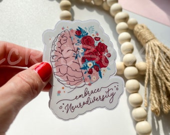 Neurodiversity Waterproof Sticker, Neurodivergent Floral Sticker for Water Bottle and Tumbler, Mental Health Sticker for Laptop and Phone