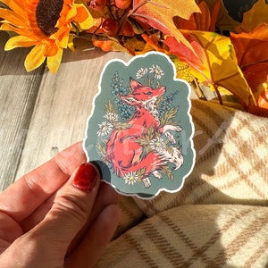 Forest Fox Waterproof Sticker, Floral Foxy Sticker for Water Bottle and Tumbler, Fox Sticker for Laptop and Phone, Forest Animals
