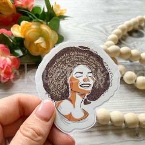 Juneteenth Waterproof Sticker, Happy and Beautiful Black Girl Sticker for Water Bottle and Tumbler, Afro Woman Sticker for Laptop and Phone