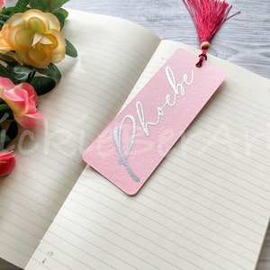 Custom Name Pale Pink Bookmark, Cherry Blossom Themed Personalized Bookmark, Debossed Stylized Custom Bookmark, Custom Gift for a Reader