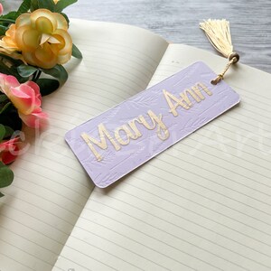 Custom Name Pale Purple Bookmark, Lavender Themed Personalized Bookmark, Debossed Stylized Custom Bookmark, Custom Gift for a Reader