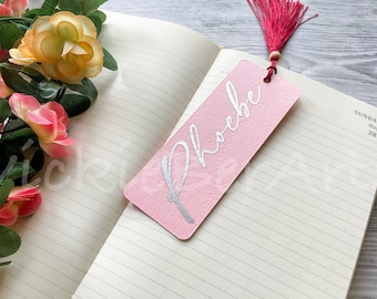 Custom Name Pale Pink Bookmark, Cherry Blossom Themed Personalized Bookmark, Debossed Stylized Custom Bookmark, Custom Gift for a Reader