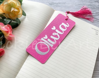Custom Name Hot Pink Bookmark, Cherry Blossom Themed Personalized Bookmark, Debossed Stylized Custom Bookmark, Custom Gift for a Reader