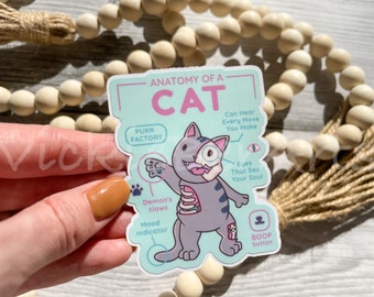 Funny Cat Anatomy Waterproof Sticker, Cat Owner Humor
