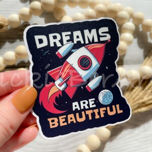 Space Rocket Waterproof Sticker, Positive Cartoon Spaceship Water Bottle Sticker, Inspiring Quote and Rocket Sticker for Laptop and Tumbler