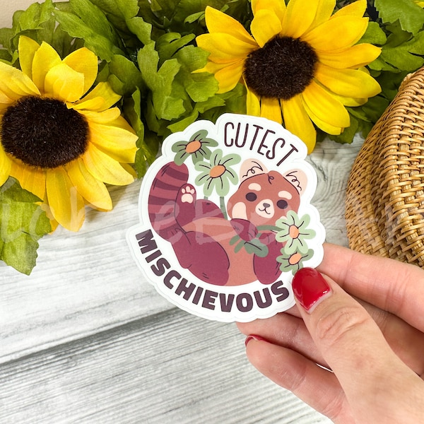 Mischievous and Sassy Red Panda Waterproof Sticker, Funny Cartoon Sticker with a Red Panda, Bold and Spirited Red Panda Sticker