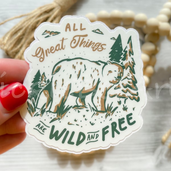 Bear in the Woods Waterproof Sticker, Mountain Woods Sticker, Sticker about Nature and Outdoors, Wilderness Sticker