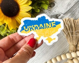 Ukraine Country Waterproof Sticker, Yellow and Blue Map Silhouette Sticker, Support Ukraine Symbol Sticker, Ukrainian Colors Sticker