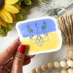 Ukraine Floral Crest Waterproof Sticker, Stand with Ukraine Sticker, Support Ukraine Symbol Sticker, Ukraine Flag Sticker, Ukrainian Sticker