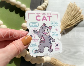 Funny Cat Anatomy Waterproof Sticker, Cartoon Cat Sticker, Kitten with Funny Sayings Sticker, Cat Owner Humor Sticker