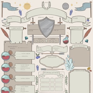 DnD 5e Character Sheet - Full Colour Cream Background - Printable Download for Dungeons and Dragons 5th Edition - Dnd Character Sheet