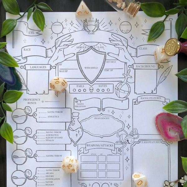 DnD 5e Cleric Character Sheet - Printable Download for Dungeons and Dragons 5th Edition - Dnd Cleric Character Sheet