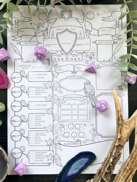 DnD 5e Druid Character Sheet - Printable Download for Dungeons and Dragons 5th Edition - Dnd Druid Character Sheet