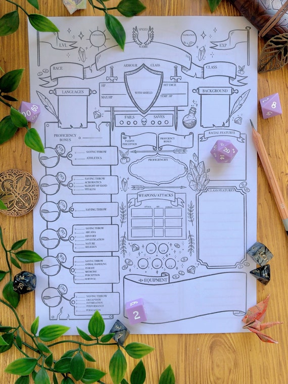 DnD 5e Character Sheet - Printable Download for Dungeons and Dragons 5th Edition - Dnd Character Sheet