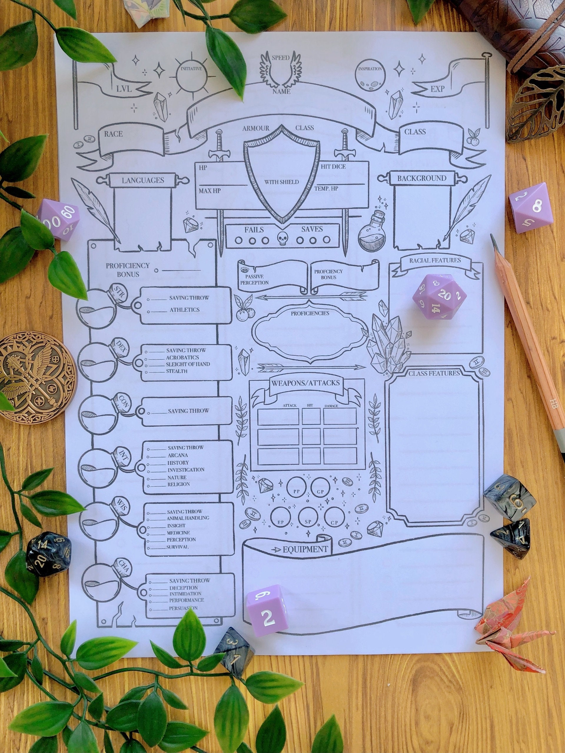 Dnd 5e Character Sheet Printable Download for Dungeons and Etsy Canada