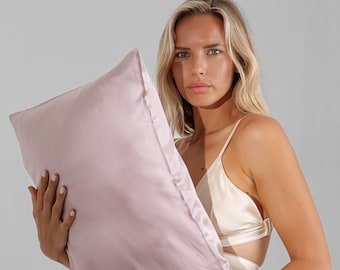 Elegant Mulberry Silk Pillowcase Lotus Pink - Hypoallergenic, Heat Regulating, Skin & Hair Friendly - Standard Queen Size - Gift for Her