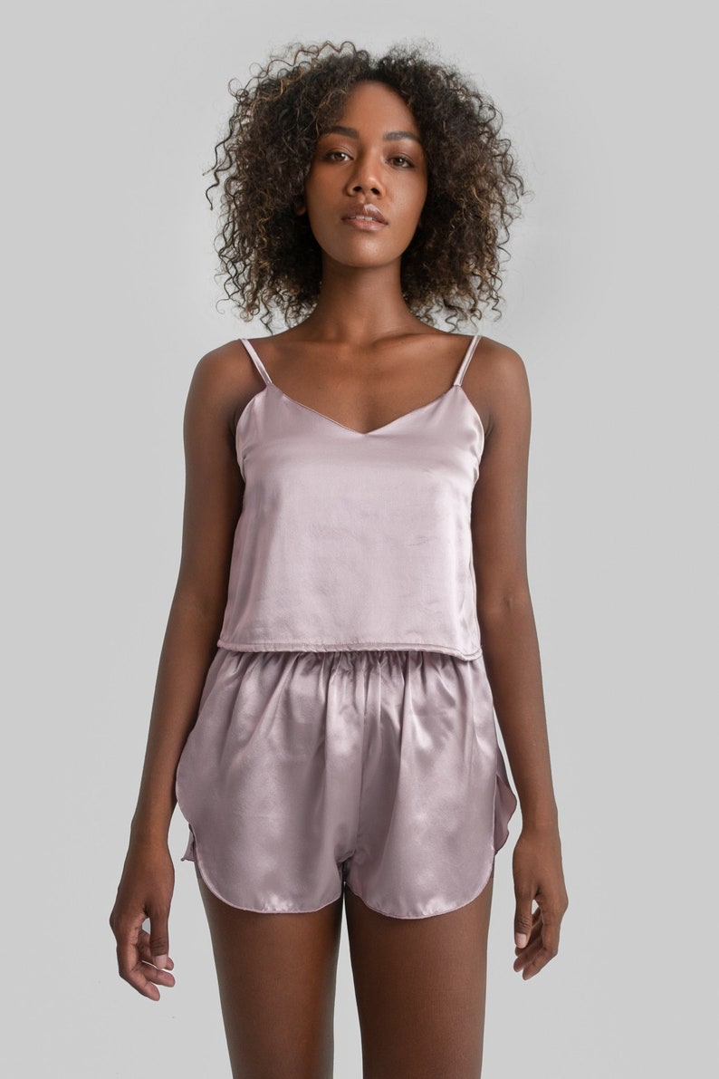 Mulberry Silk Pajama Set: Camisole Top & Shorts - Feminine Sleepwear image 7
