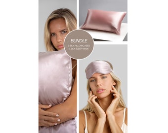 3-Piece Silk Set: 2 Silk Pillowcases + 1 Silk Sleep Mask in LOTUS Colour - Ultimate Sleep Experience - Premium Comfort Bundle