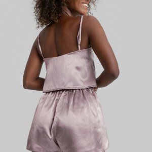 Mulberry Silk Pajama Set: Camisole Top & Shorts - Feminine Sleepwear image 4