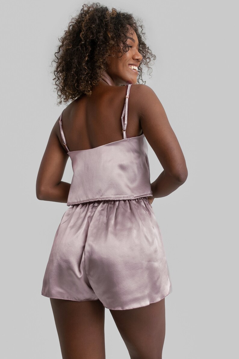 Mulberry Silk Pajama Set: Camisole Top & Shorts - Feminine Sleepwear image 4