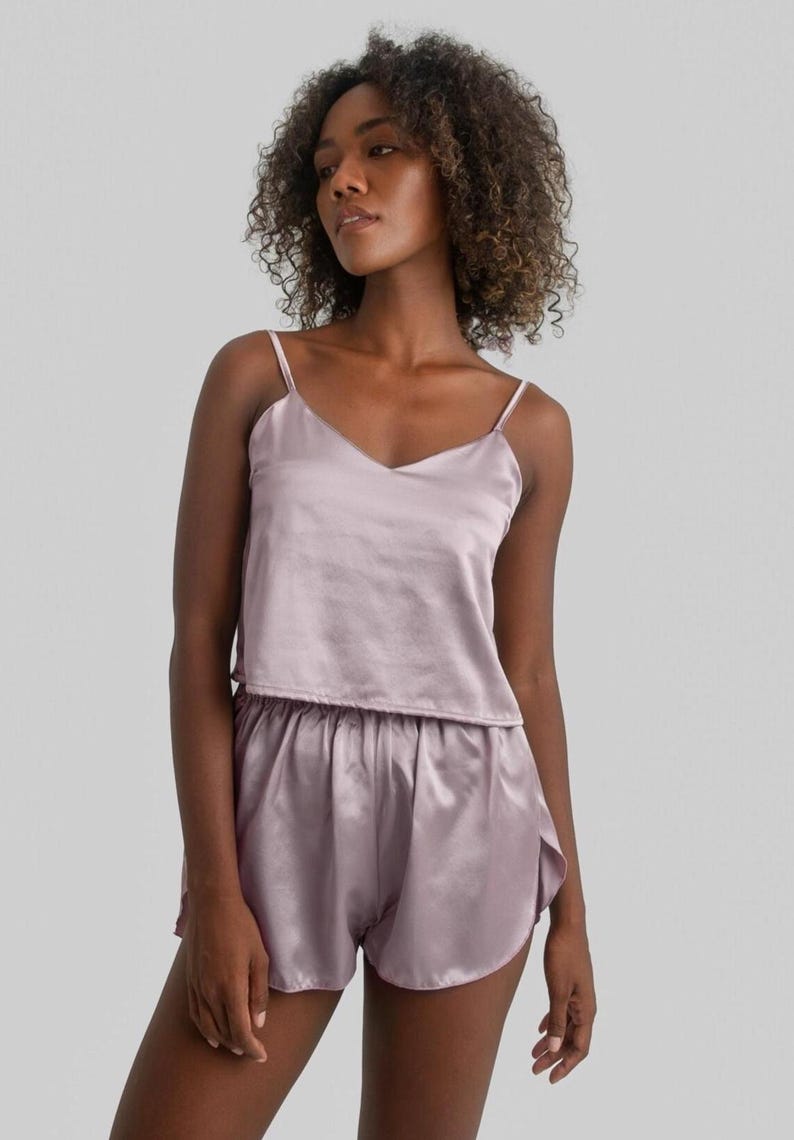 Mulberry Silk Pajama Set: Camisole Top & Shorts - Feminine Sleepwear image 1