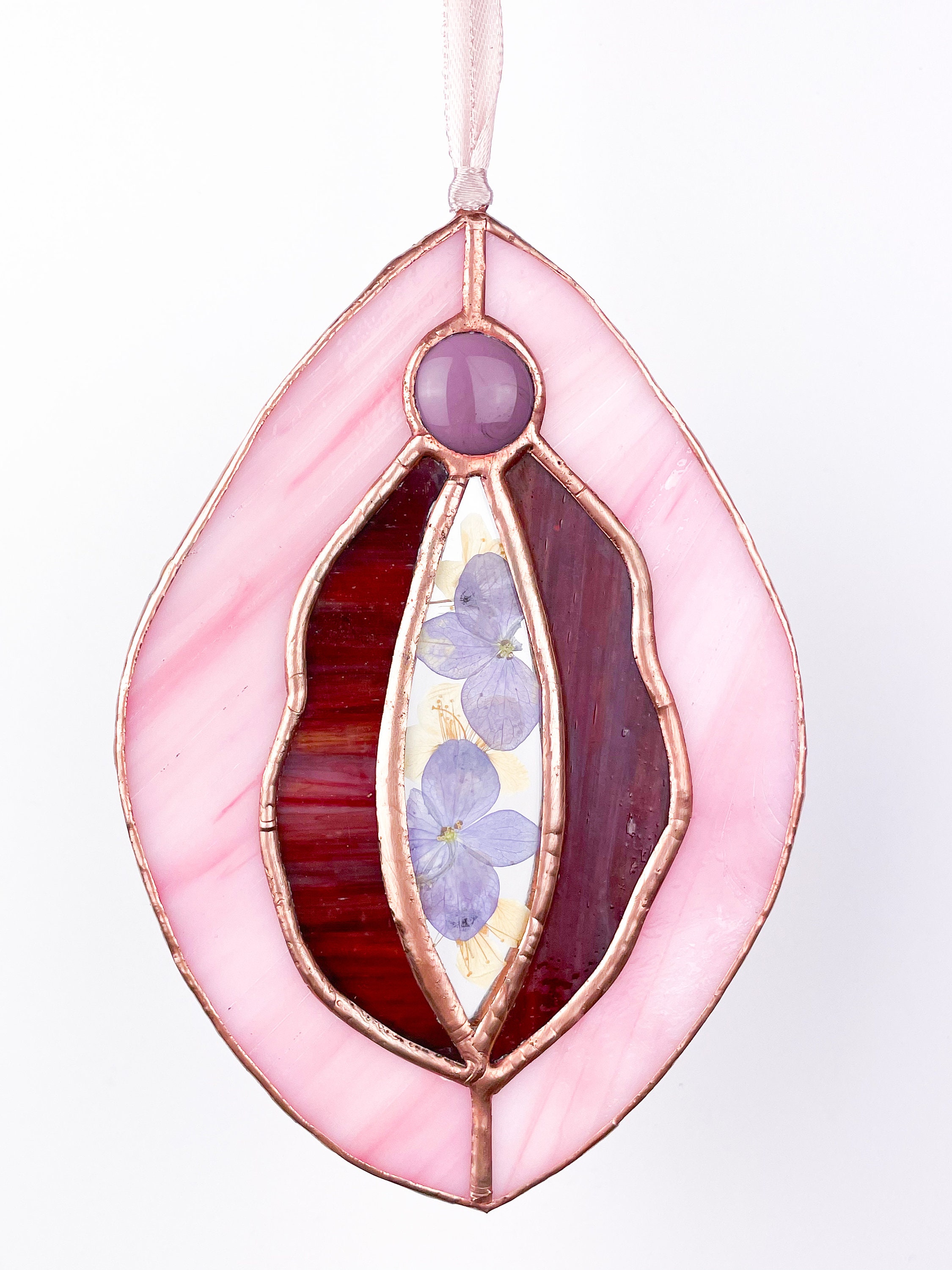Stained Glass Vagina With Pressed Flower Frame Yoni Glass Gift for Friend Vagina Art Fun Gift