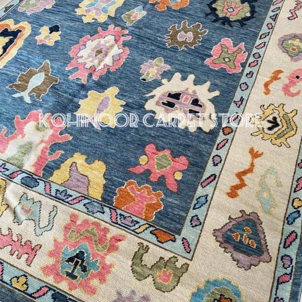 10x12 blauer Oushak-Teppich, 10x14 rosa Oushak-Teppich, handgemachter Wollteppich, 9x12 marineblauer Oushak-Teppich, seegrüner moderner Oushak-Teppich, 8x10 marineblauer Oushak-Teppich, Pastell