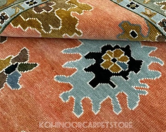 Rust Oushak Rug 8x10 - Modern Rust Rug For Livingroom Hall Office - Colorful Oushak Rug 6x9 - Turkish Vintage Rust Oushak Rug 9x12