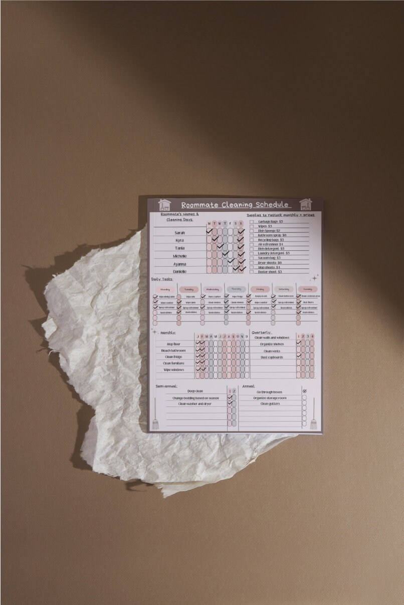 Editable Cleaning Schedule Checklist Digital Printable for Roommates ...