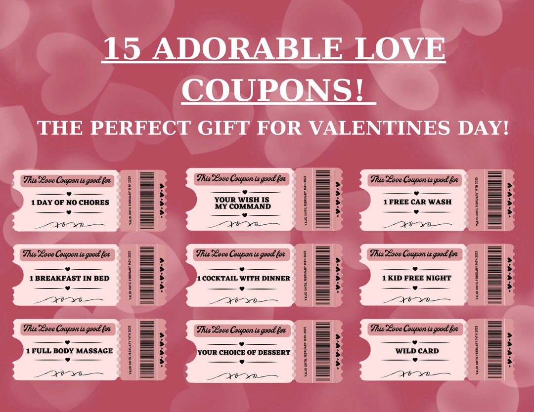 Instant Download 2024 Valentines Day Love Coupons Heart Cupid for Her