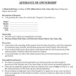 Affidavit of Ownership (Motor Vehicle)
