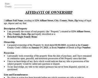 Affidavit of Ownership (Property)