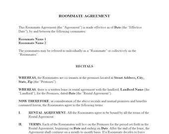 Roommate Agreement Template Roommate Contract Template Roommate